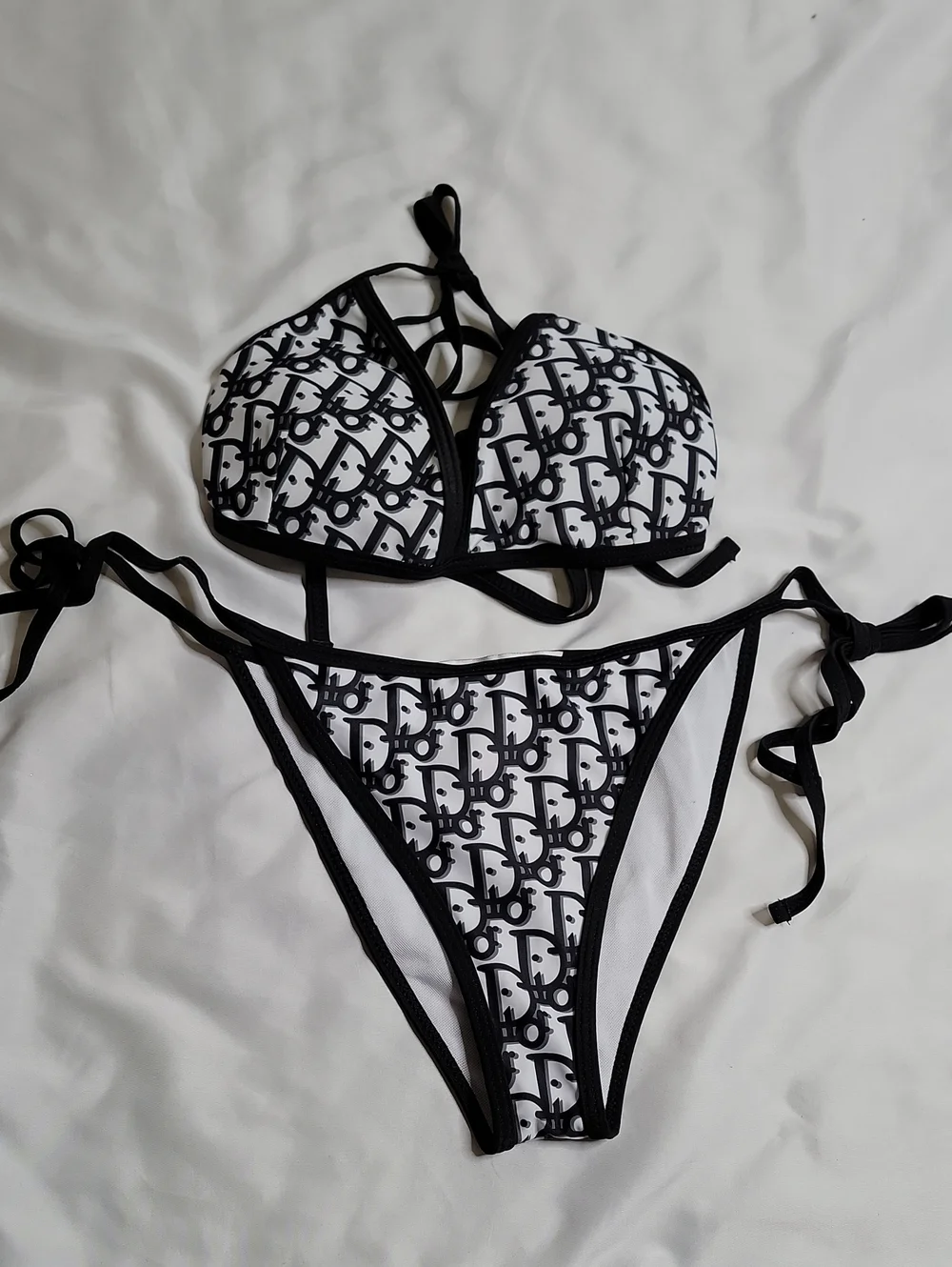 Dior Black and White Logo Print Women’s Bikini